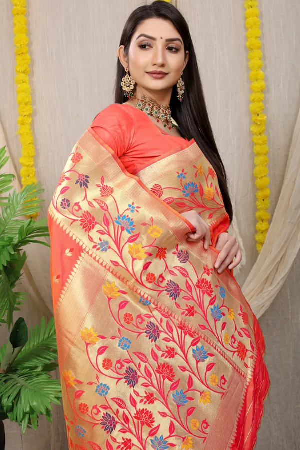 ORANGE_WOVEN_WORK_ORGANZA_SAREE